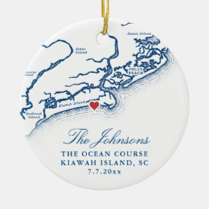 Kiawah Island kaart bruiloft foto kerst Keramisch Ornament