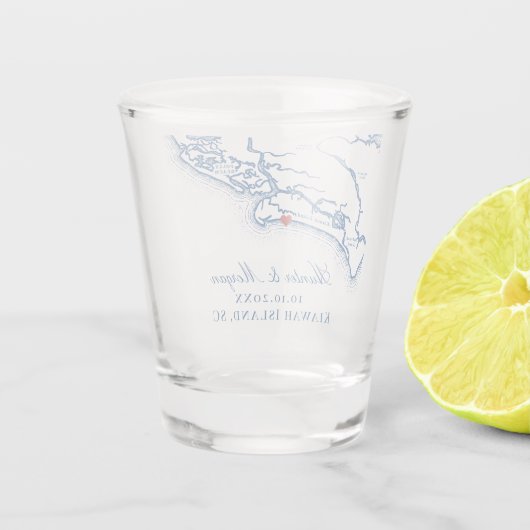 Kiawah Island Kaart Elegante Marine Blauwe Huwelij Shot Glas (Achterkant)