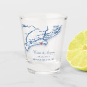 Kiawah Island Kaart Elegante Marine Blauwe Huwelij Shot Glas (Voorkant)