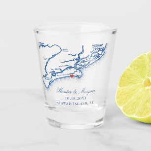 Kiawah Island Kaart Elegante Marine Blauwe Huwelij Shot Glas
