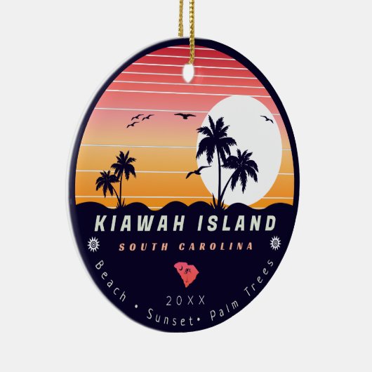 Kiawah Island Pier SC Retro Sunset Souvenirs 60s Keramisch Ornament (Rechts)