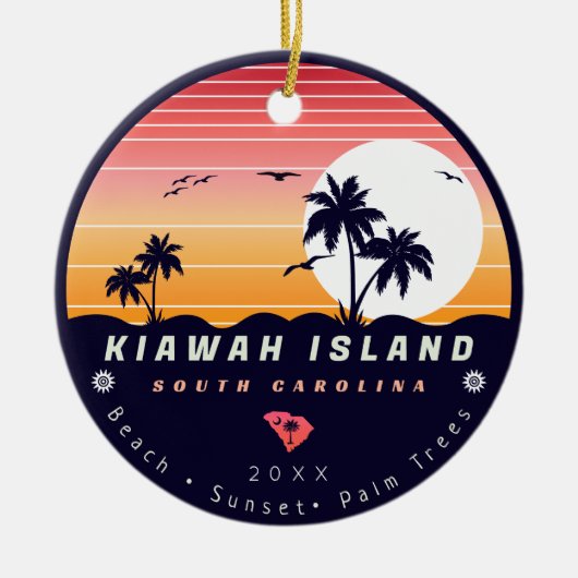 Kiawah Island Pier SC Retro Sunset Souvenirs 60s Keramisch Ornament (Voorkant)