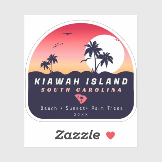 Kiawah Island Pier SC Retro Sunset Souvenirs 60s Sticker (Vel)