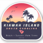 Kiawah Island Pier SC Retro Sunset Souvenirs 60s Sticker (Voorkant)