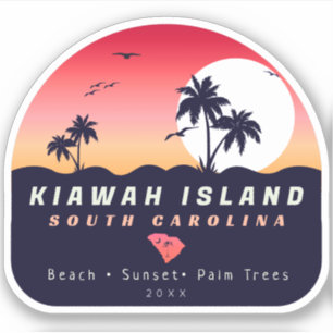 Kiawah Island Pier SC Retro Sunset Souvenirs 60s Sticker