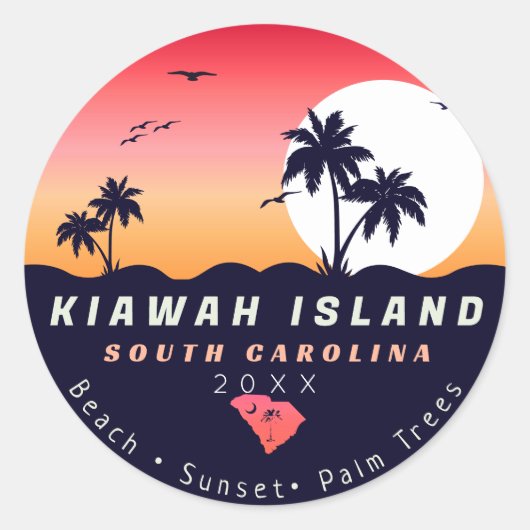 Kiawah Island Pier SC Retro Sunset Souvenirs 80s Ronde Sticker (Voorkant)