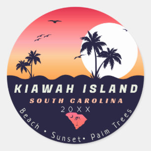 Kiawah Island Pier SC Retro Sunset Souvenirs 80s Ronde Sticker