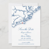 Kiawah Island SC Elegante Marine Blauwe Huwelijk Save The Date (Voorkant)