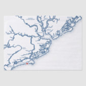 Kiawah Island SC Kaart Elegant Marine Blauw Tissuepapier (Voorkant)