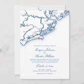 Kiawah Island SC Kaart Elegante Navy Blue Wedding (Voorkant)