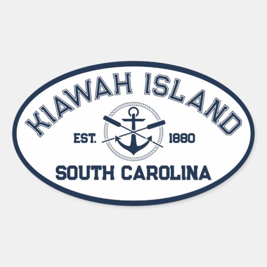 Kiawah Island South Carolina Navy Oars Anchor Ovale Sticker (Voorkant)
