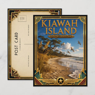 Kiawah Island South Carolina Vintage Art Deco Goud Briefkaart