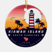 Kiawah Island vuurtoren SC Retro Sunset Souvenirs Keramisch Ornament (Voorkant)