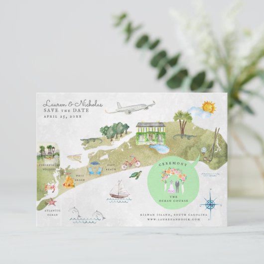 Kiawah Island Weddenrenroute Kaart (Staand voorkant)