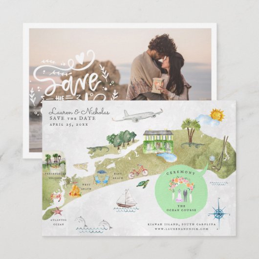 Kiawah Island Weddenrenroute Kaart (Voorkant / Achterkant)