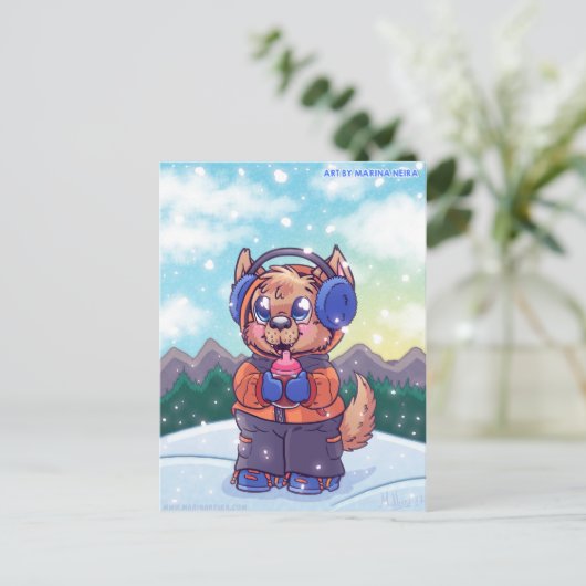 Kiba's Snowy Day Briefkaart (Staand voorkant)