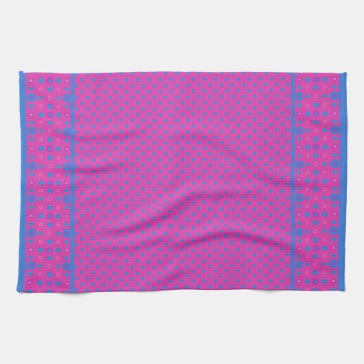 Kichen Towel, Magenta: Helderblauwe Stippen Theedoek (Horizontaal)