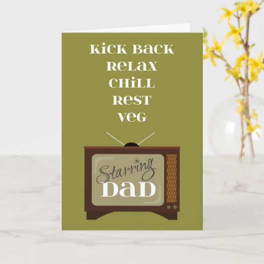 Kick Back Relax voor papa op Vaderdag Retro TV Kaart (Gele Bloem)