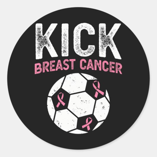 Kick Borstkanker Bewustzijn Voetbal Roze Lint Ronde Sticker (Voorkant)
