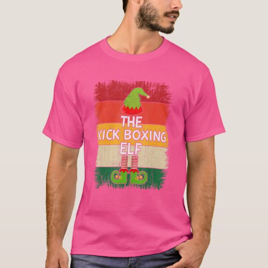 Kick Boxing Elf Matching Group Kerstparty T-shirt (Voorkant)