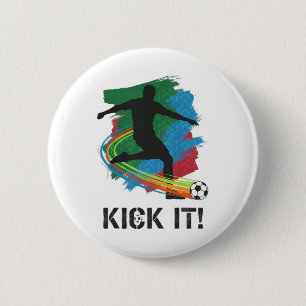 Kick It Voetbalspeler Silhouette Grafische T-shirt Ronde Button 5,7 Cm