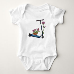 Kick Scooter, Bloemen Waterverf Art Baby Bodysuit