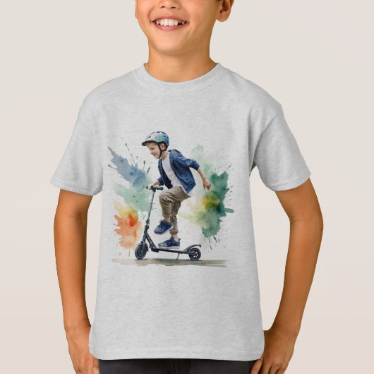 Kick Scooter Fun Waterverf T-shirt (Voorkant)