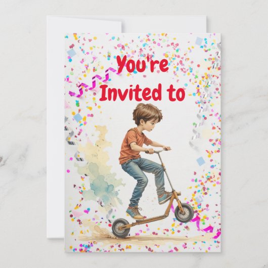 Kick Scooter Thema Verjaardagsfeestje Uitnodiging (Voorkant)