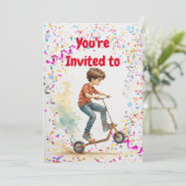 Kick Scooter Thema Verjaardagsfeestje Uitnodiging (Staand voorkant)