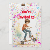 Kick Scooter Thema Verjaardagsfeestje Uitnodiging (Voorkant / Achterkant)