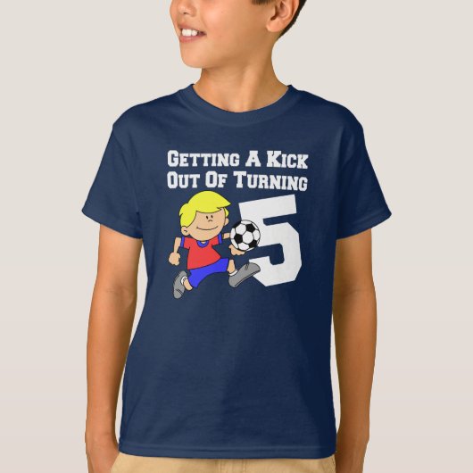 Kick uit het draaien van 5 jongen voetbal speler t-shirt (Voorkant)