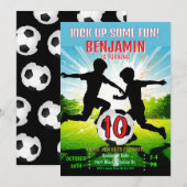 Kick Up Some Fun Soccer Ball Boys Birthday Party  Kaart (Voorkant / Achterkant)