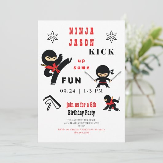 Kick up Sommige Leuk Ninja Rood & Zwart Verjaardag Kaart (Staand voorkant)