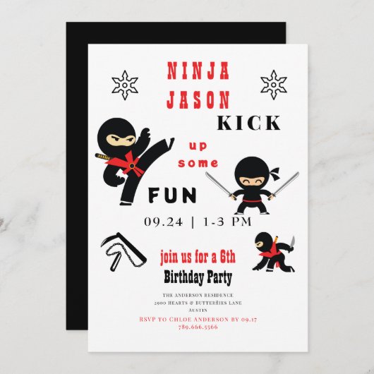 Kick up Sommige Leuk Ninja Rood & Zwart Verjaardag Kaart (Voorkant / Achterkant)