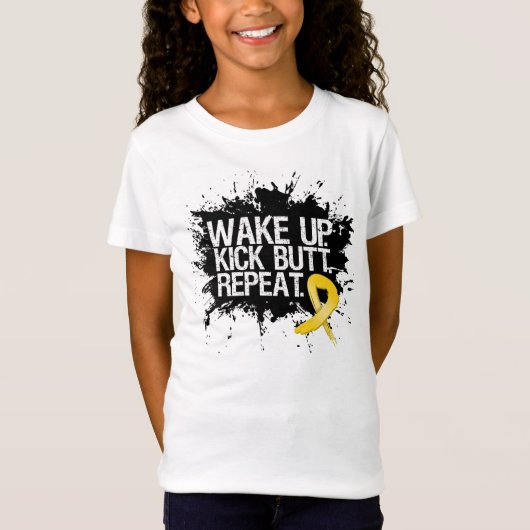 Kick Wake up Kick, kanker bij kinderen, herhaal T-shirt (Voorkant)