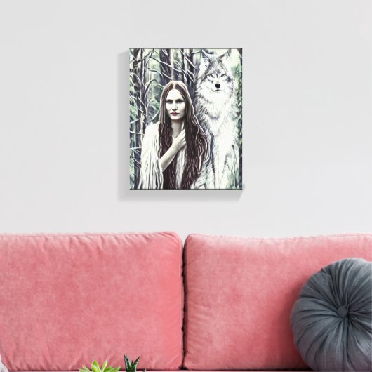 Kickapoo Indian Brujah White Wolf Canvas Afdruk (Insitu (Woonkamer))