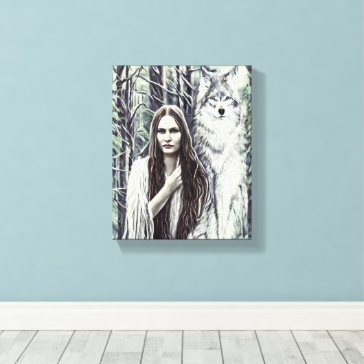 Kickapoo Indian Brujah White Wolf Canvas Afdruk (Insitu (Houten vloer))