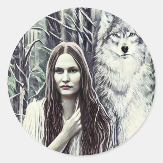 Kickapoo Indian Brujah White Wolf original art Ronde Sticker (Voorkant)