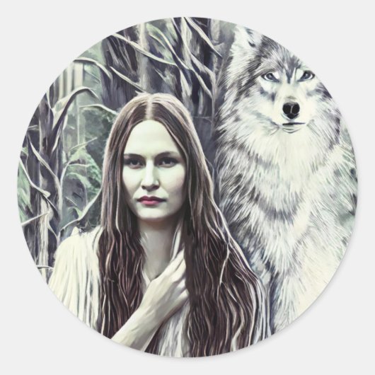 Kickapoo Indian Brujah White Wolf original art   Ronde Sticker (Voorkant)