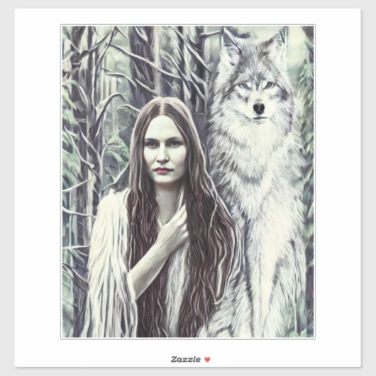 Kickapoo Indian Brujah White Wolf Sticker (Vel)