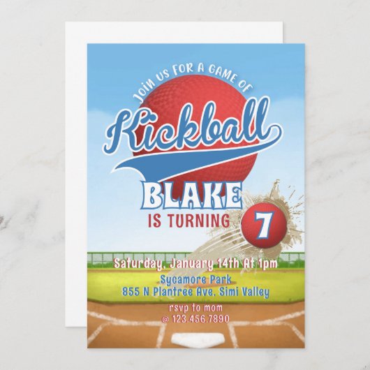  Kickball Birthday Party, Park Birthday Kaart (Voorkant / Achterkant)