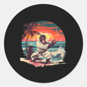 Kickboksen Aap Tropische Zonsondergang Taekwondo A Ronde Sticker