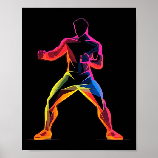 Kickboksen Guy Cartoon Stijl Kickbokser Savate Poster (Voorkant)