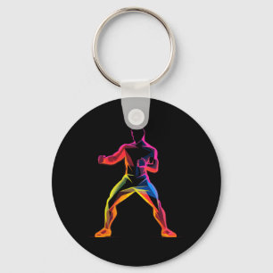 Kickboksen Guy Cartoon Stijl Kickbokser Savate Sleutelhanger