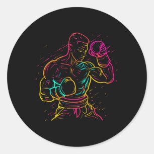 Kickboksen Jongen Tekening 80s Uiterlijk Kickbokse Ronde Sticker