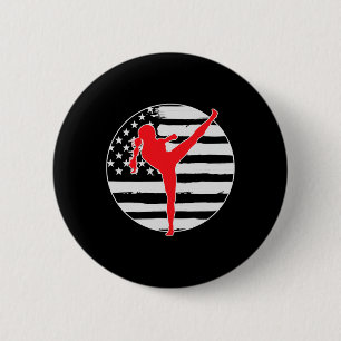 Kickboksen Meisje Usa Vlag 4 Juli  Ronde Button 5,7 Cm