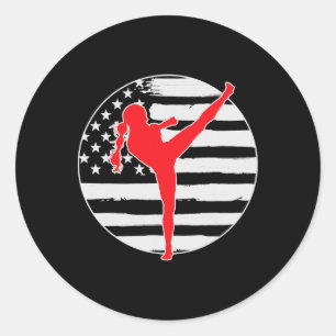 Kickboksen Meisje Usa Vlag 4 Juli  Ronde Sticker