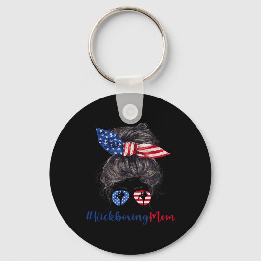 Kickboksen Moeder Amerikaanse Vlag Moederdag Gesch Sleutelhanger (Voorkant)