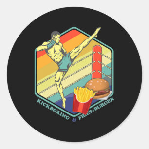 Kickboksen Muay Thai Boksen Frites Burger Fastfood Ronde Sticker