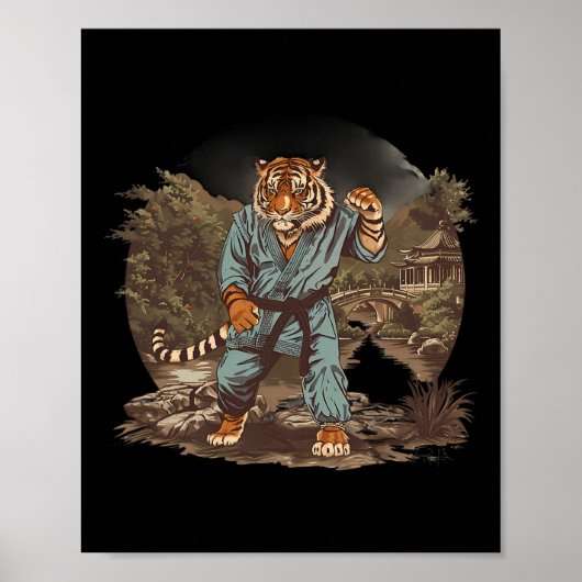 Kickboksen Tijger Pagode Tempel Vechtkunst Karate Poster (Voorkant)